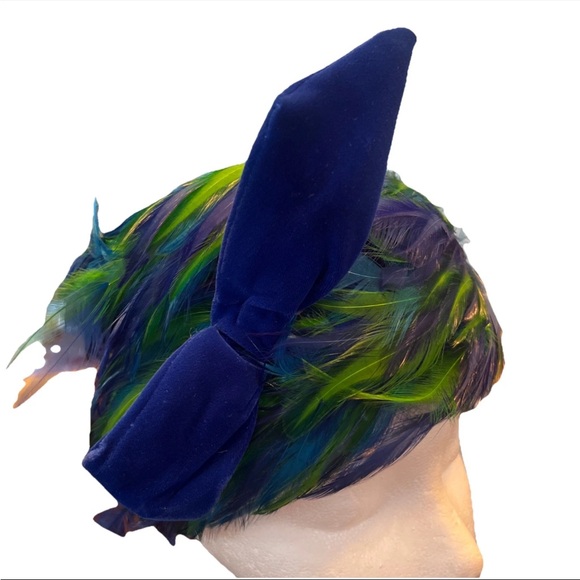 Womens Vintage Feather Hat Fascinator Cap 50s 60s Union Made In USA - Picture 5 of 7